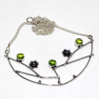 #ad 925 Silver Plated Peridot Ethnic Gemstone Handmade Necklace Jewelry 18quot; GW $4.99