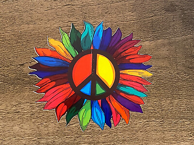 #ad 2.5” Rainbow Peace Flower Sticker Colorful Hippie Boho Vibrant Craft DIY Summer $3.25