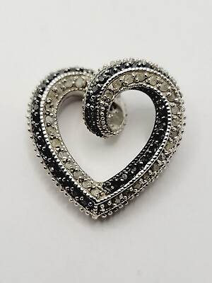 #ad Beautiful Round Cut Simulated Black Diamond Heart Pendant 14K White Gold Plated $134.55