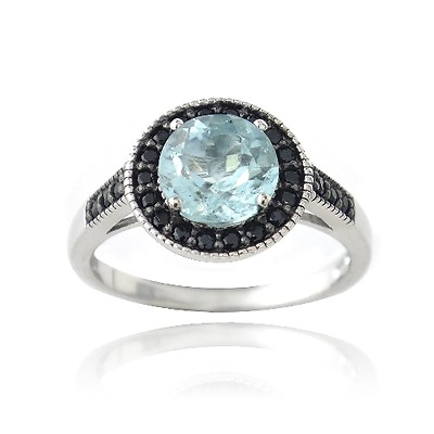 #ad 925 Silver 1.6ct Blue Topaz amp; Black Spinel Round Ring $26.99