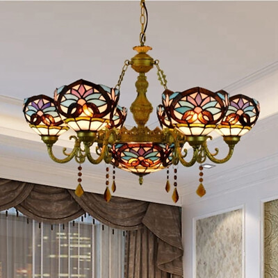 Tiffany Stained Glass Chandelier Indoor Ceiling Light Fixture Large Pendant Lamp $389.00
