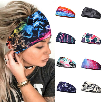 #ad Womens Boho Wide Elastic Sports Fitness Yoga Head Wrap Headband Hairband Running $4.27