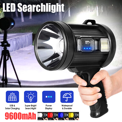 #ad 200000 lumen Rechargeable LED Searchlight Portable Handheld Spotlight Flashlight $27.07