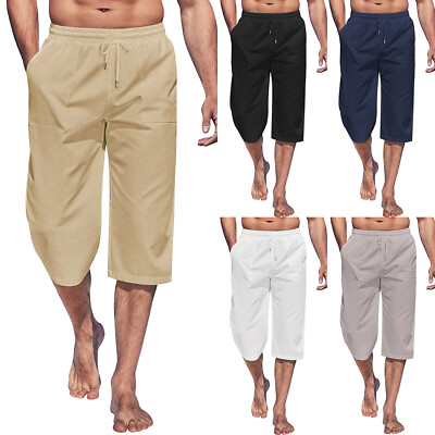#ad Mens Summer Casual Pockets Solid Classic Elastic Waist Shorts Beach Short Pants $19.69