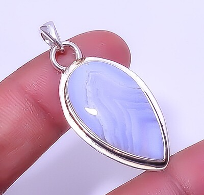 #ad Natural Lace Agate Gemstone Blue Pendant 925 Solid Sterling Silver Jewelry 1.56quot; $16.79