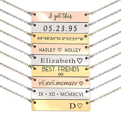 #ad Personalized Stainless Steel Name Bar Engraved Pendant Necklace Custom Jewelry $1.85
