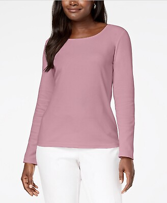 #ad Karen Scott Women#x27;s Cotton Scoop Neck Top Long Sleeve Mellow Rose Sizes M XL $7.64