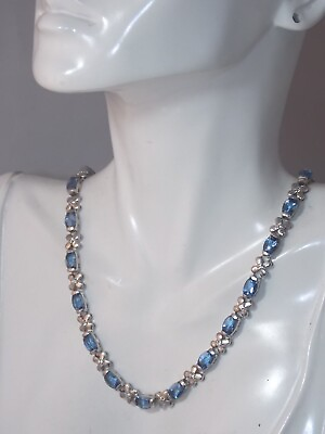 #ad British Vintage Sterling Silver Blue Synt Sapphire 17.5quot; Choker Necklace 12d 60 $259.99