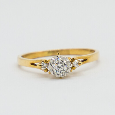 #ad 18ct 18k Yellow Gold Brilliant Cut Diamond Engagement Ring TDW 0.25ct. New AU $1000.00