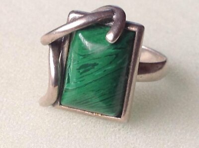 #ad Big Vintage Russian Ring Sterling Silver 925 Malachite Women Jewelry Size 6.5 $120.00