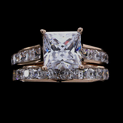 #ad 2.75ct Princess Cut D VVS1 MOISSANITE Engagement Ring Wedding Band 14K Rose Gold $409.99