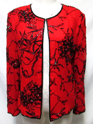 #ad Draper#x27;s Damon#x27;s sequin beaded Silk jacket cover up blazer Christmas Size Sz 16 $46.99