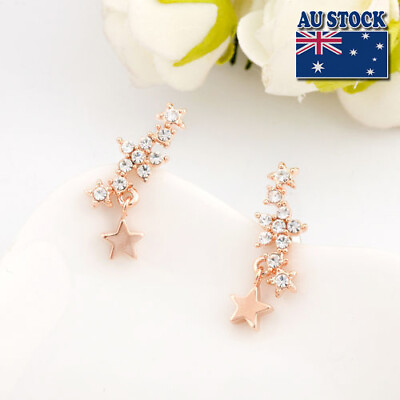 #ad Pretty 18K Rose Gold Filled SIMULATED DIAMOND Stars Stud Earrings Stunning AU $9.99