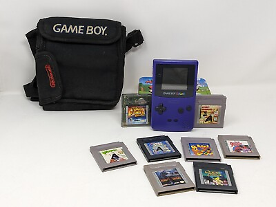 #ad Nintendo Game Boy Color Handheld Console Grape Purple Bundle With 8 Games. $100.00