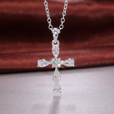 #ad Fashion Jewelry Cross 925 Silver Filled Necklace Pendant Cubic Zircon Party Gift C $3.03