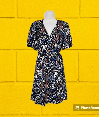 #ad NEXT Black Floral Print Stretch Mini Wrap Dress Size 16 BNWT Summer Party GBP 14.99