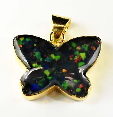 #ad 35.90 Ct Natural Black Fire Opal Doublet Solid 925 Sterling Silver Charm Pendant $44.99