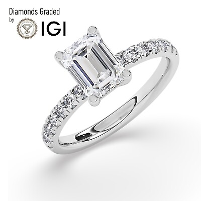 #ad IGI 3 CT Solitaire Lab Grown Emerald Diamond Engagement Ring 950 Platinum $2758.00