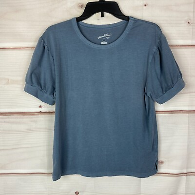 #ad Universal Thread Top Womens Small Puff Sleeve Crew Neck Tee Blue Vintage Dyed $8.39