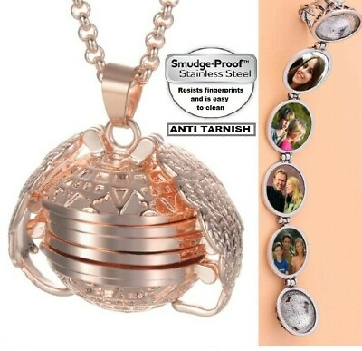 #ad Expanding Photo Locket Rose Gold Stainless Necklace Angel Wing Anti Tarnish 20quot; $9.99