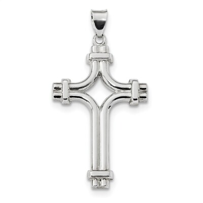 #ad Rhodium Plated Sterling Silver Solid Flanched Cross Pendant 24 x 46mm $125.98