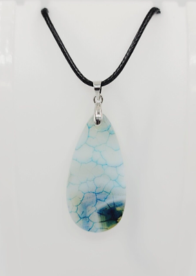 #ad Blue Dragon Vein Agate Necklace Blue Pendant Agate Jewelry Dyed Crystal $14.99
