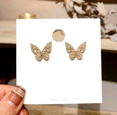 #ad Gold Butterfly Pave Cubic Zirconia Stud Earring $9.99