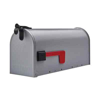 #ad Post Mount Mailbox Grey Metal Ribbed Gray Steel Mail Box Red Flag Standard Size $23.57