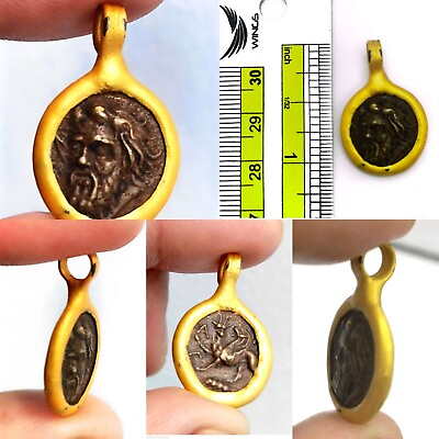 #ad Bronze Old ROMAN GREEK Coin Gold Plated Pendant $65.00