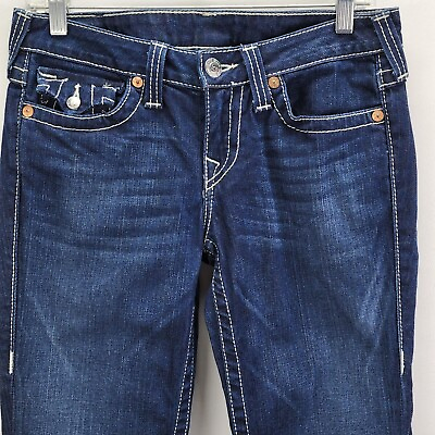 #ad TRUE RELIGION Jeans Billy blue straight leg white stitching dark wash SZ 29 $25.49