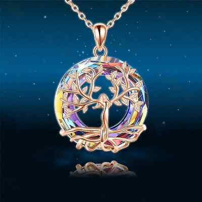 #ad Tree of Life Round Gorgeous Crystal Pendant Necklace with gift box $15.99