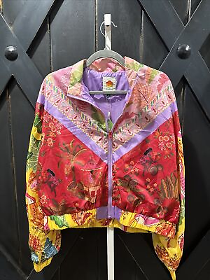 #ad Farm Rio Mixed Scarves Multi Color Spring Windbreaker Jacket Women’s Size XL NWT $129.99