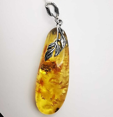 #ad Natural Amber Baltic 925 Sterling Silver Pendant Womens Jewelry Hand Made Rare $69.00