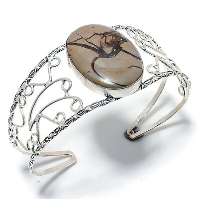 #ad Septarian Stone Gemstone Handmade 925 Sterling Silver Cuff Bracelet Adjustable $23.75