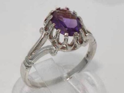 #ad Ladies Solid 9ct White Gold Natural Amethyst Solitaire Ring GBP 349.00