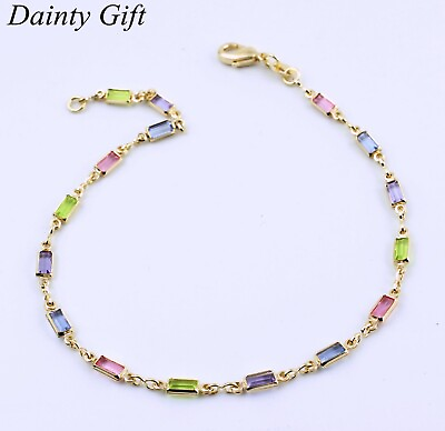 #ad Women Gold filled Colorful Cubic Zircon Bar Gold Chain Anklet Foot Bracelet 9.8quot; $15.75