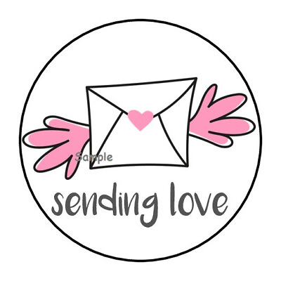 #ad 30 SENDING LOVE ENVELOPE SEALS LABELS STICKERS 1.5quot; ROUND WINGS HEART LETTERS $2.64