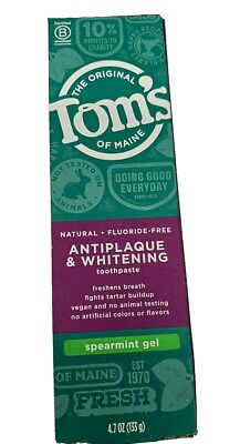 #ad NEW Tom#x27;s of Maine Antiplaque Plus Whitening Gel Spearmint Toothpaste 4.7 oz $11.95