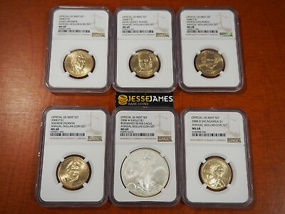 #ad 2008 ANNUAL DOLLAR 6 COIN DOLLAR SET MS68 W BURNISHED SILVER EAGLE NGC MS69 $299.00