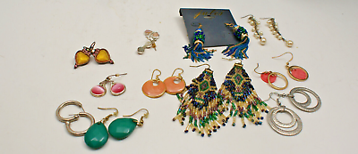 #ad Lot of 10 Dangle Chandelier Drop Pierced Earrings Green Coral Pink Multicolor $19.99
