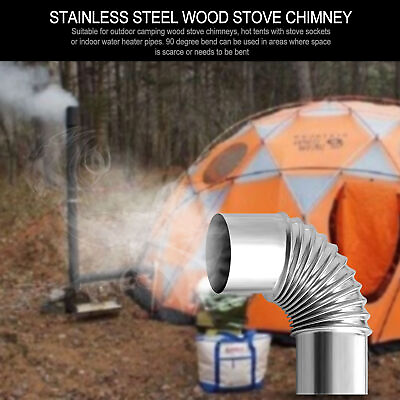 #ad 90 Degree Outdoor Chimney Pipe Stainless Steel Wood Stove Chimney Furnace Tube $8.63