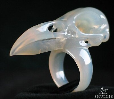 #ad Translucent Agate Carved Raven Skull Ring Crystal Size 10 $209.00