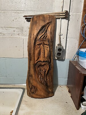 #ad Vintage Whimsical Wood Carving Wall Hanging Art Wizard $150.00