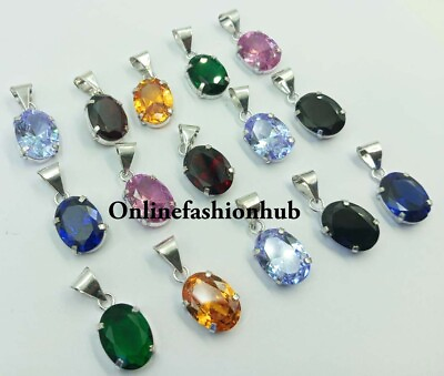 #ad Shiny Multi Faceted Topaz Gemstone 925 Silver Plated Prong Pendants Jewelry Lot $124.09
