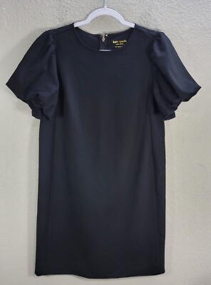 Womens Kate Spade New York Black Mini Shift Dress Short Puff Sleeve Evening Sz M $32.49