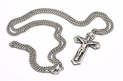 #ad Men#x27;s 925 Sterling Silver Cross Crucifix Pendant Catholic Necklace 24 Chain $101.00