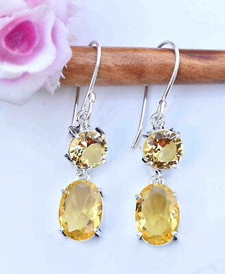 #ad Yellow Citrine 925 Sterling Silver Gemstone Handmade Jewelry Earring Size 1.50quot; $12.99
