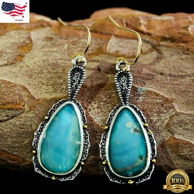 #ad 925 Silver Plated Dangle Drop Earrings Hook Women Turquoise Jewelry Simulated $3.99