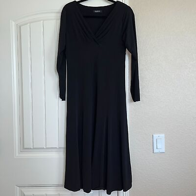 #ad Vintage 1990s Glamour Womens Sz M Midi Dress Solid Black Long Sleeve $19.40
