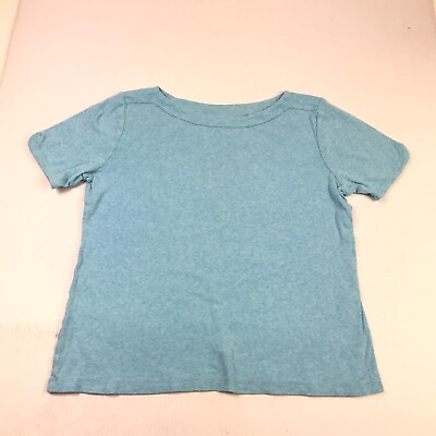 #ad Chicos Cotton T Shirt Blue Short Sleeve Boat Neck Casual Tee Size 1 M Medium $10.00